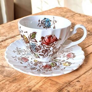 Johnson Brothers Staffordshire Bouquet Multicolor Cup Saucer China Floral Tea